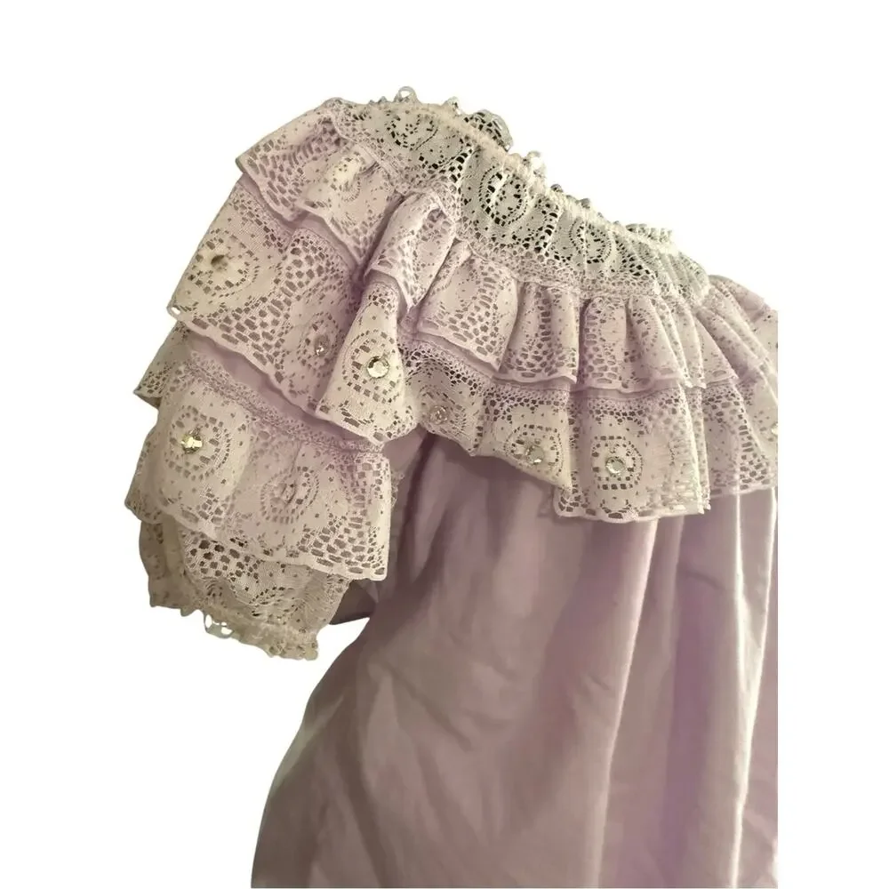 Vintage Square Up Fashions Prairie Skirt Set USA Cottagecore Western Lace Size L
